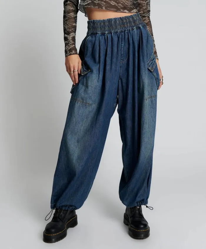 One Teaspoon Bottoms Women Blue Denim Parachute JeansPants