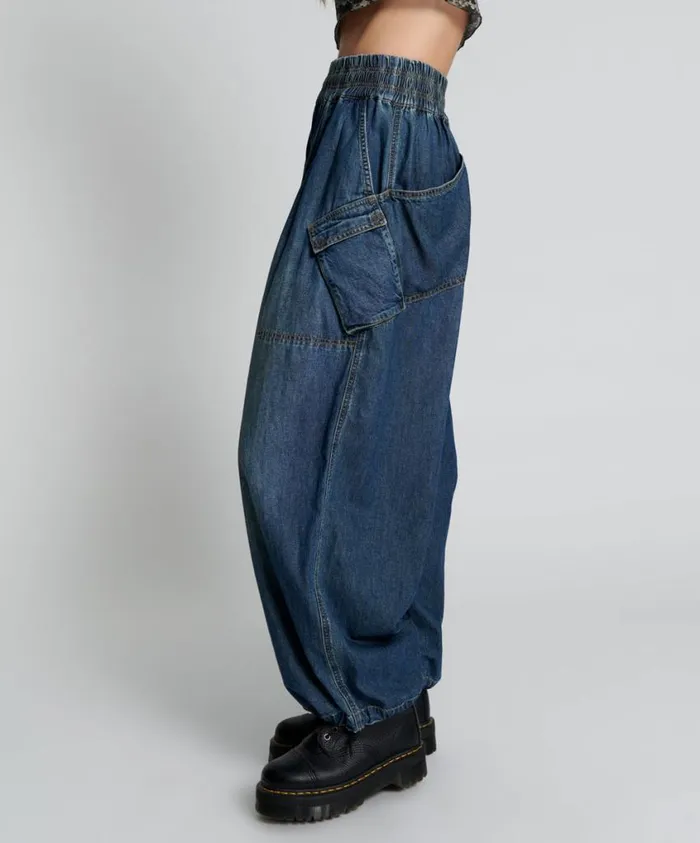 One Teaspoon Bottoms Women Blue Denim Parachute JeansPants