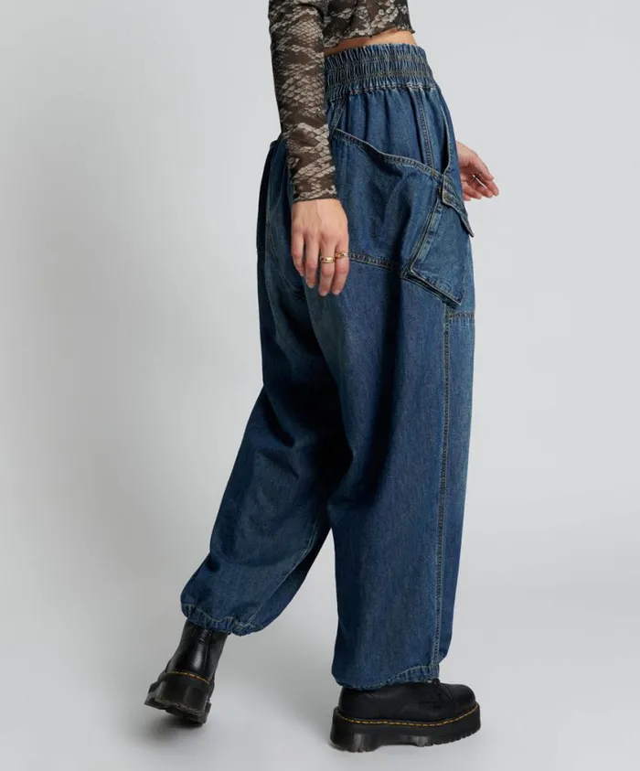 One Teaspoon Bottoms Women Blue Denim Parachute JeansPants