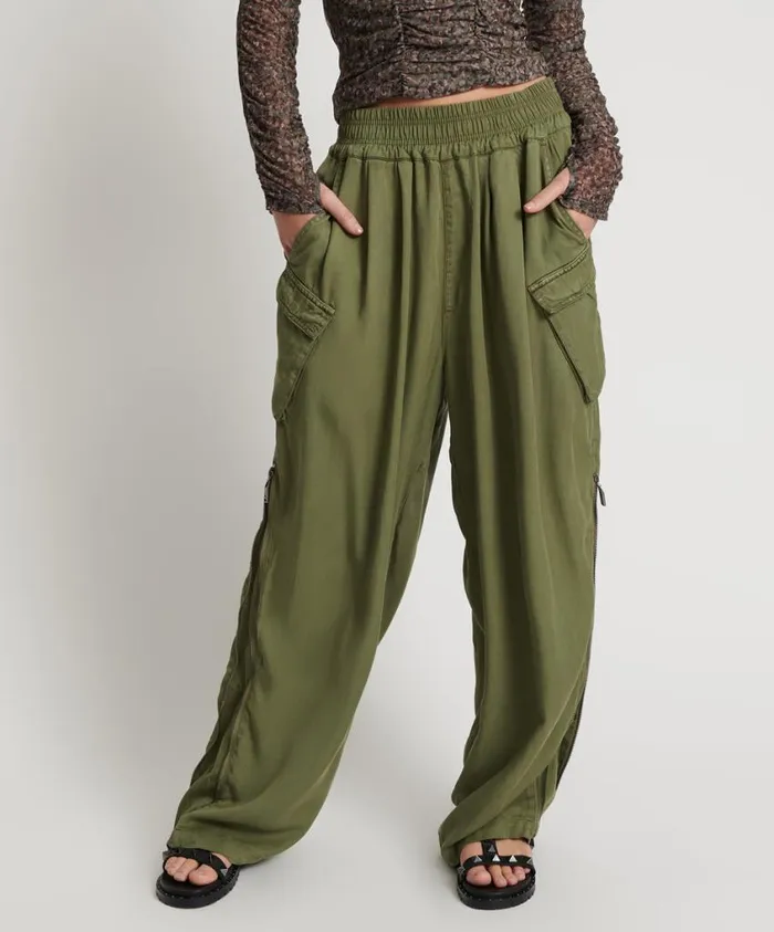 One Teaspoon Bottoms Women Khaki Parachute Pants 8211 Tencel