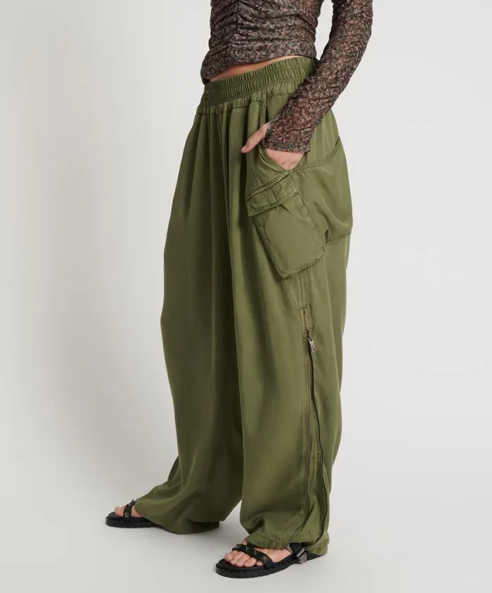 One Teaspoon Bottoms Women Khaki Parachute Pants 8211 Tencel