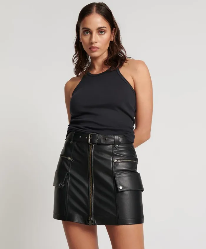 One Teaspoon Bottoms Women Leather Biker Mini Skirt