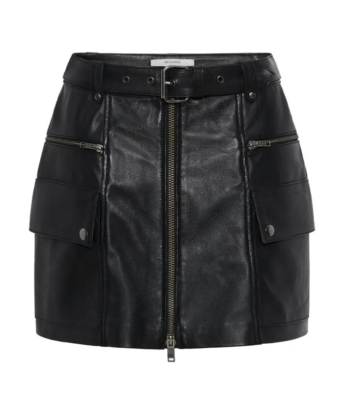 One Teaspoon Bottoms Women Leather Biker Mini Skirt