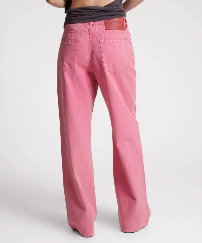 One Teaspoon Bottoms Women Pink Flambe Canvas Jackson Mid Waist Wide Leg Pant