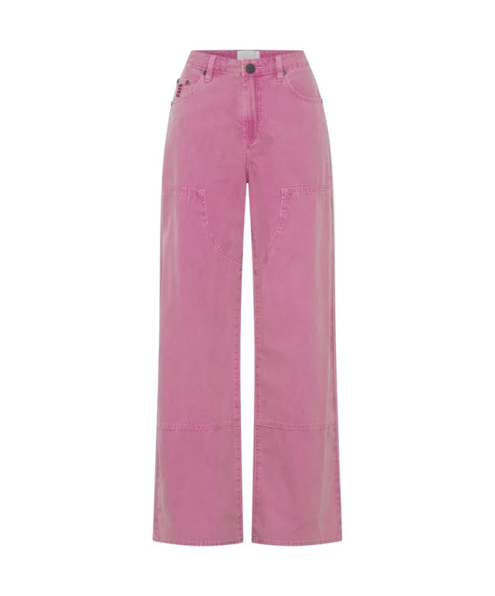 One Teaspoon Bottoms Women Pink Flambe Canvas Jackson Mid Waist Wide Leg Pant
