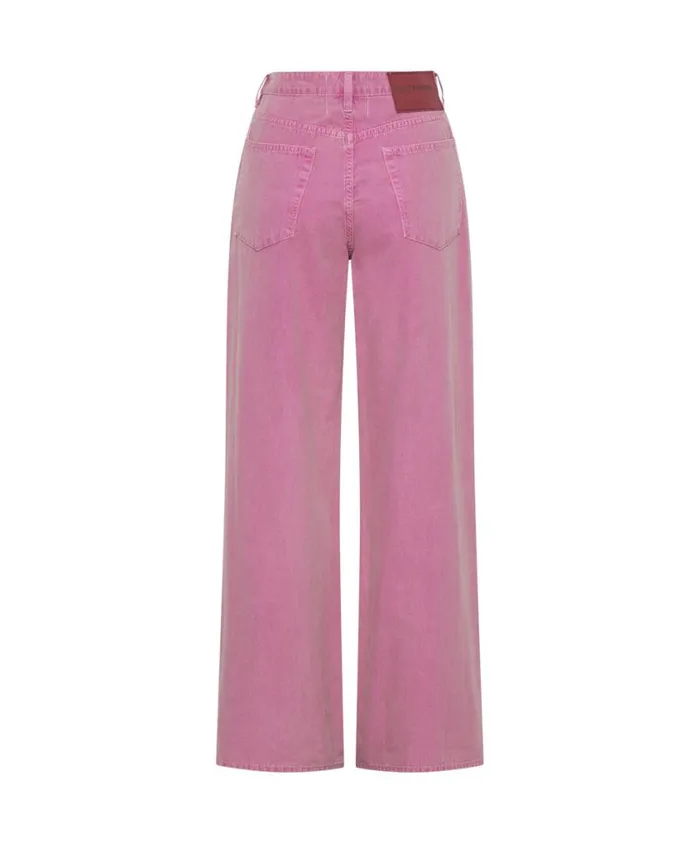 One Teaspoon Bottoms Women Pink Flambe Canvas Jackson Mid Waist Wide Leg Pant