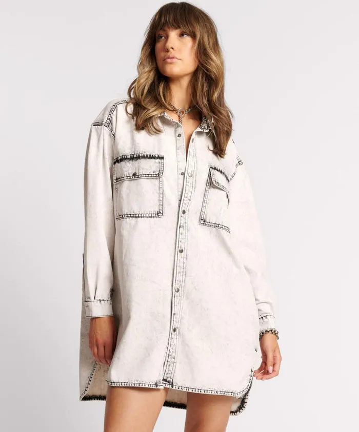 One Teaspoon Denim Dresses Women Bianco Nixie Denim Shirt Dress