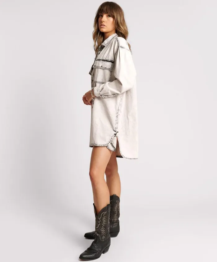 One Teaspoon Denim Dresses Women Bianco Nixie Denim Shirt Dress