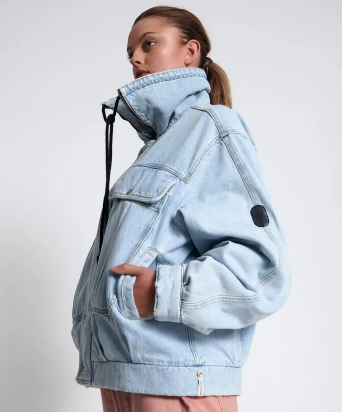 One Teaspoon Denim Jackets Women Best Blue Denim Puffa Jacket