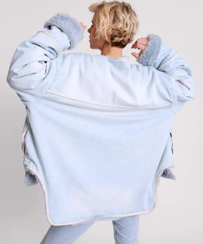 One Teaspoon Denim Jackets Women Blue Space Teddy Throw Over Denim Jacket