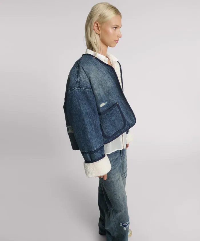 One Teaspoon Denim Jackets Women Boys Club Blue Teddy Cropped Jacket