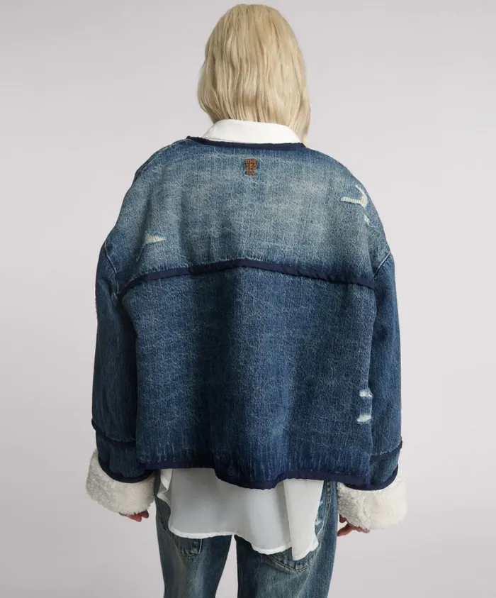 One Teaspoon Denim Jackets Women Boys Club Blue Teddy Cropped Jacket
