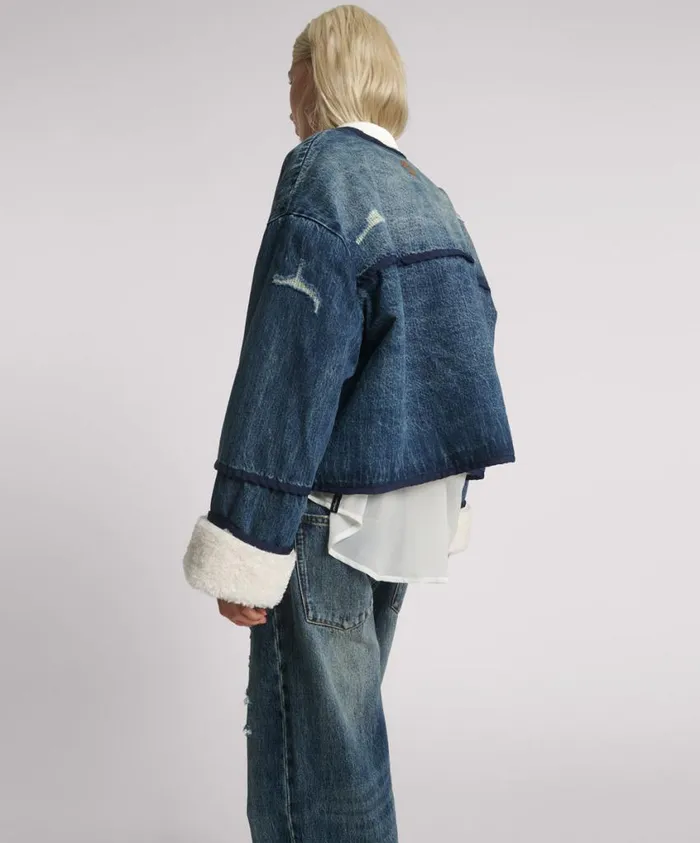 One Teaspoon Denim Jackets Women Boys Club Blue Teddy Cropped Jacket