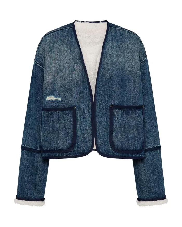 One Teaspoon Denim Jackets Women Boys Club Blue Teddy Cropped Jacket