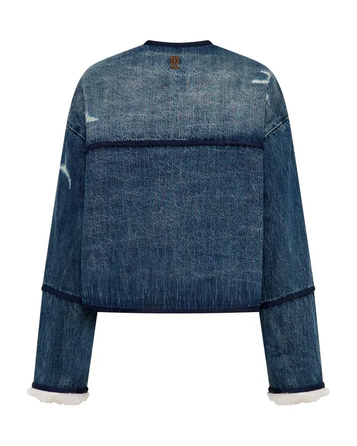 One Teaspoon Denim Jackets Women Boys Club Blue Teddy Cropped Jacket