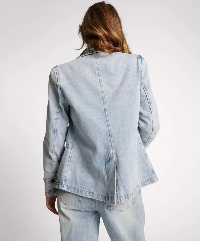 One Teaspoon Denim Jackets Women Diamonde Studded Denim Blazer