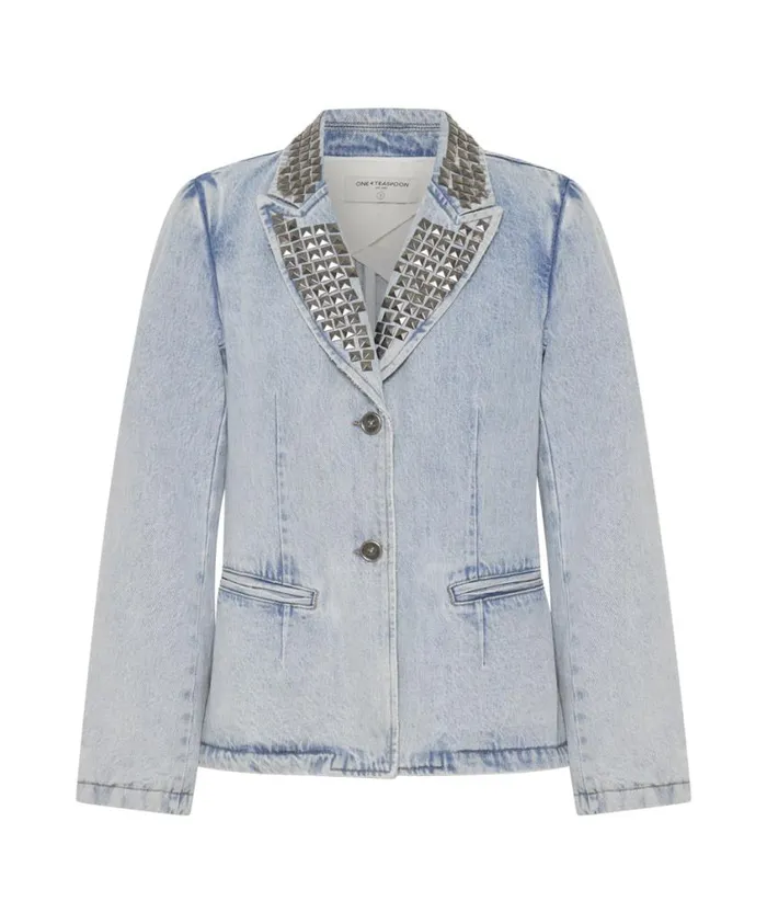 One Teaspoon Denim Jackets Women Diamonde Studded Denim Blazer