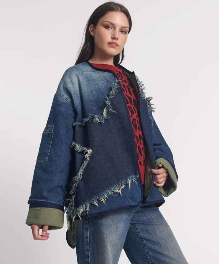 One Teaspoon Denim Jackets Women Memphis Dark Star Denim Wadded Jacket