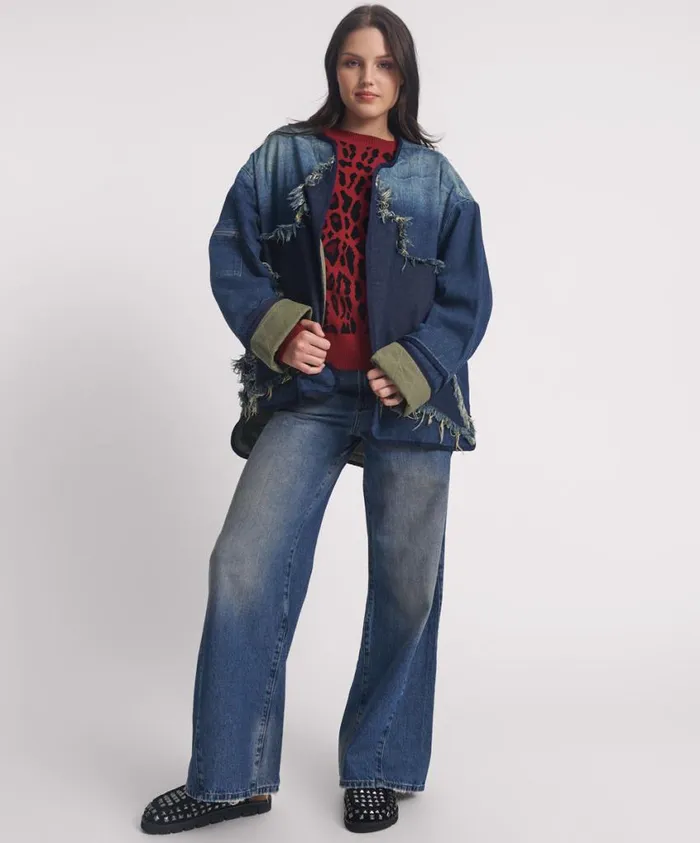 One Teaspoon Denim Jackets Women Memphis Dark Star Denim Wadded Jacket
