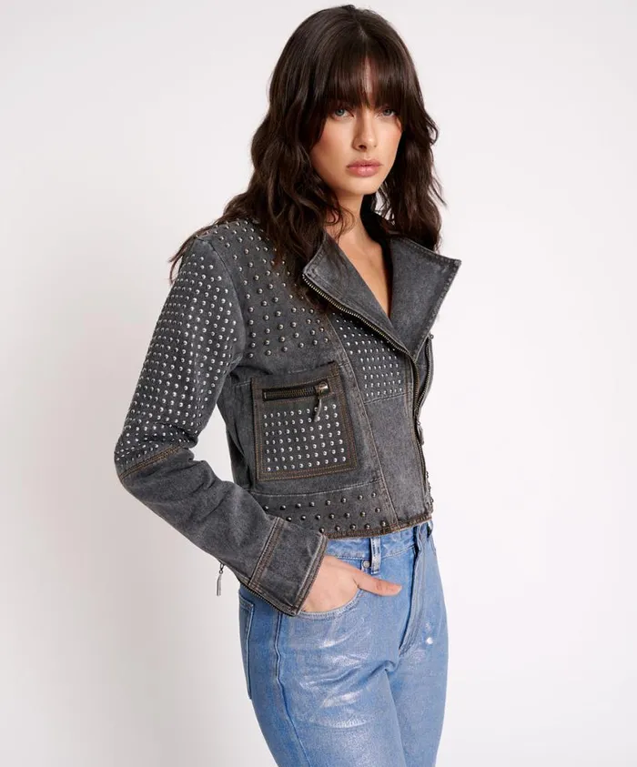 One Teaspoon Denim Jackets Women Rebel Rebel Studded Denim Jacket