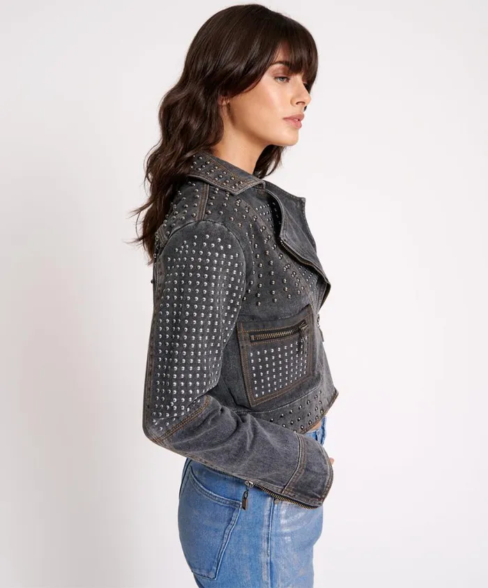 One Teaspoon Denim Jackets Women Rebel Rebel Studded Denim Jacket