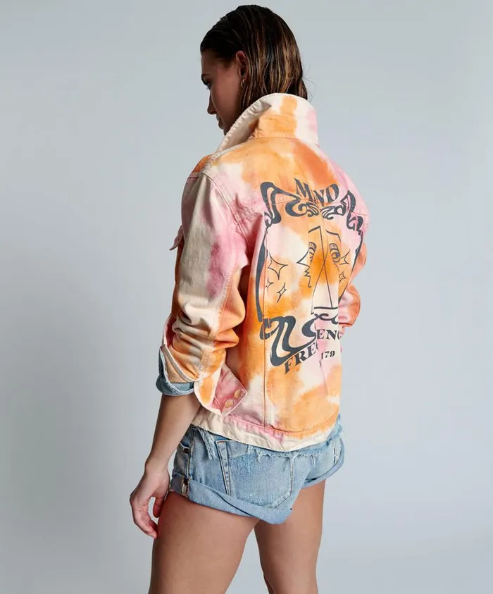 One Teaspoon Denim Jackets Women Tie Dye Mind Frequencies Denim Trucker Jacket