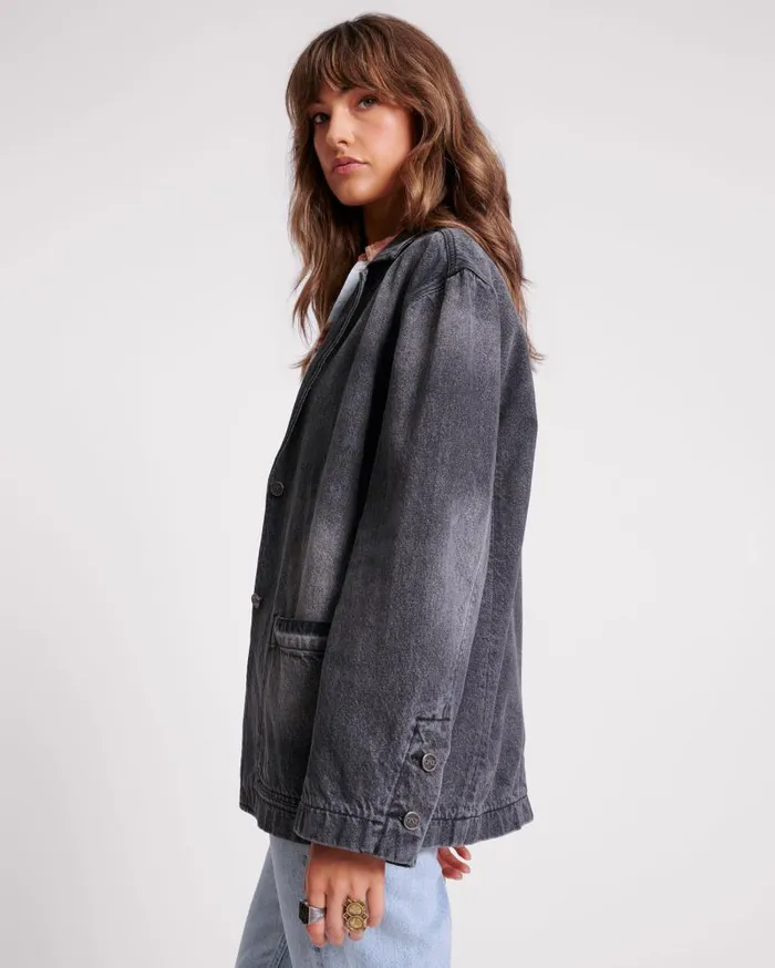 One Teaspoon Denim Jackets Women Worn Black Denim Boyfriend Blazer