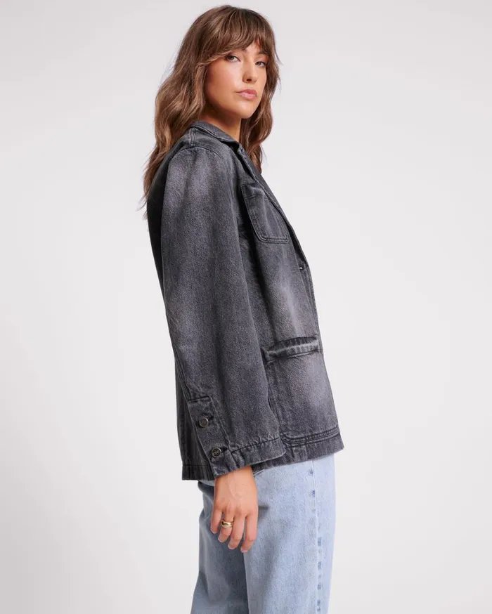 One Teaspoon Denim Jackets Women Worn Black Denim Boyfriend Blazer