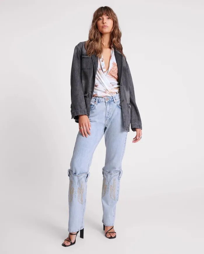 One Teaspoon Denim Jackets Women Worn Black Denim Boyfriend Blazer