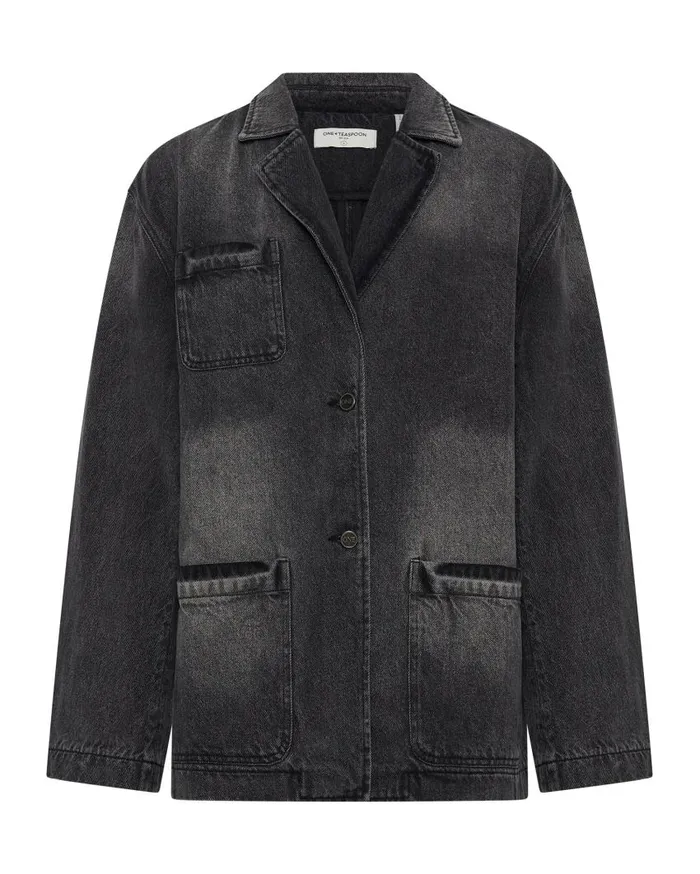 One Teaspoon Denim Jackets Women Worn Black Denim Boyfriend Blazer