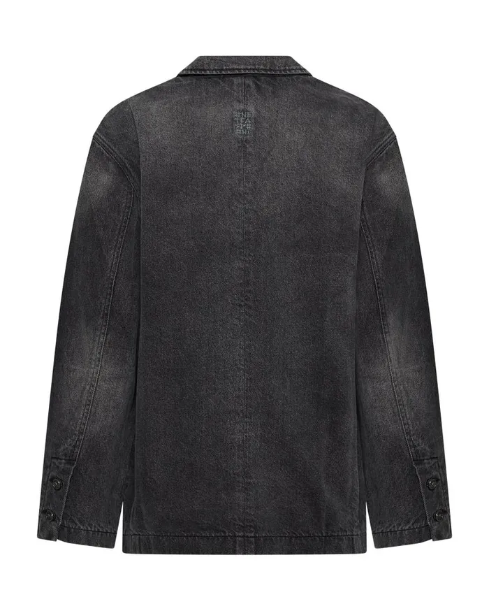 One Teaspoon Denim Jackets Women Worn Black Denim Boyfriend Blazer