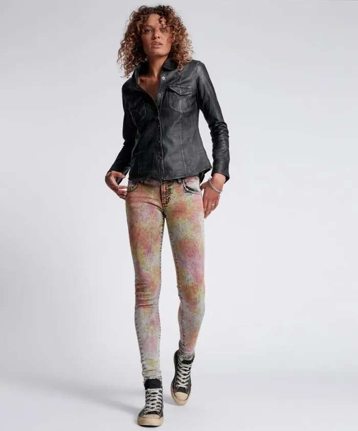 One Teaspoon Denim Jeans Women Acid Freebirds II Low Waist Skinny Jeans