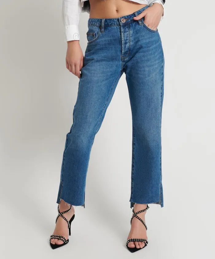 One Teaspoon Denim Jeans Women Bay Blue Cropped Jeans Hooligans Mid Waist Relaxed