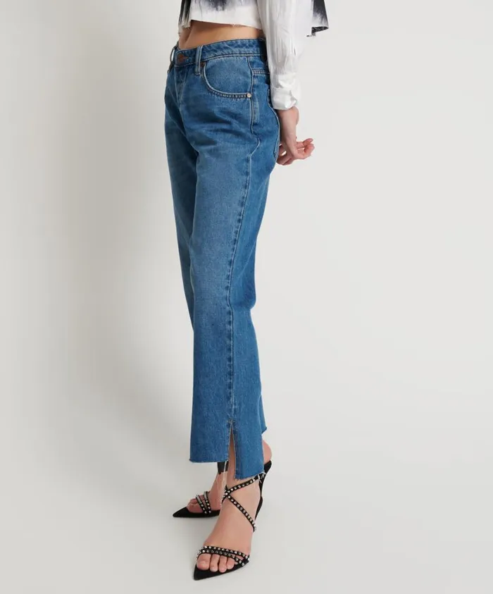 One Teaspoon Denim Jeans Women Bay Blue Cropped Jeans Hooligans Mid Waist Relaxed