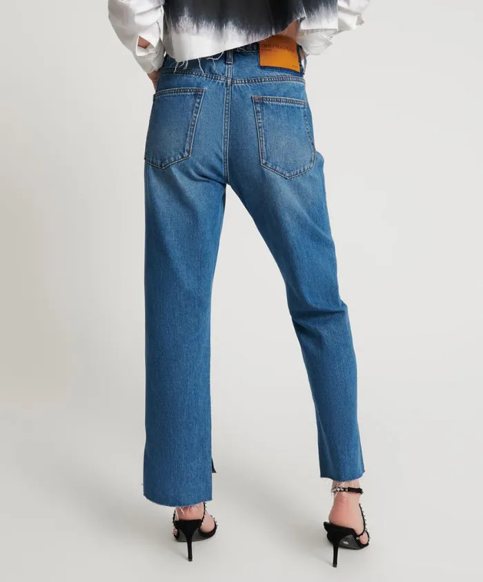 One Teaspoon Denim Jeans Women Bay Blue Cropped Jeans Hooligans Mid Waist Relaxed
