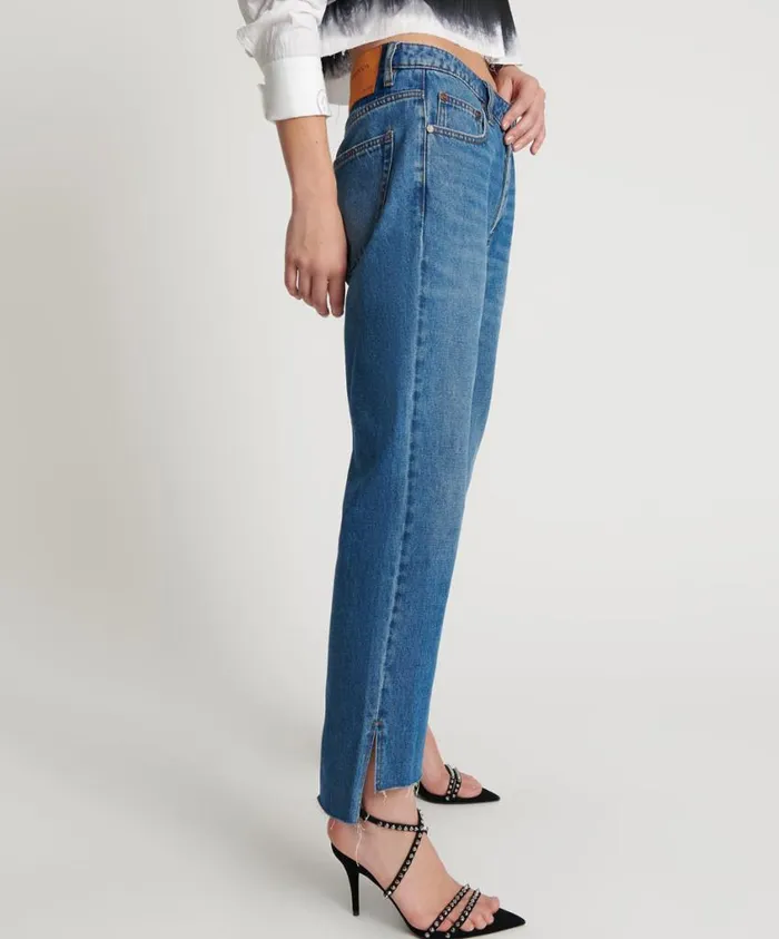 One Teaspoon Denim Jeans Women Bay Blue Cropped Jeans Hooligans Mid Waist Relaxed