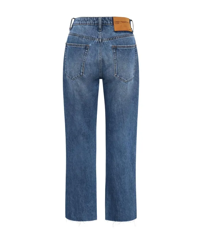 One Teaspoon Denim Jeans Women Bay Blue Cropped Jeans Hooligans Mid Waist Relaxed