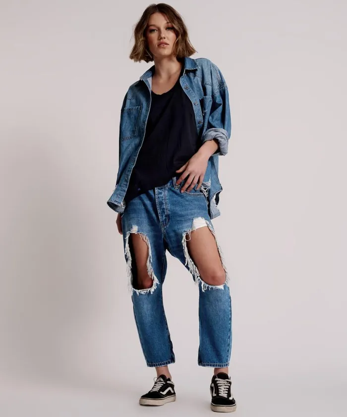 One Teaspoon Denim Jeans Women Bay Blue Kingpins Cropped Boyfriend Jeans