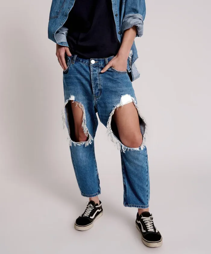 One Teaspoon Denim Jeans Women Bay Blue Kingpins Cropped Boyfriend Jeans