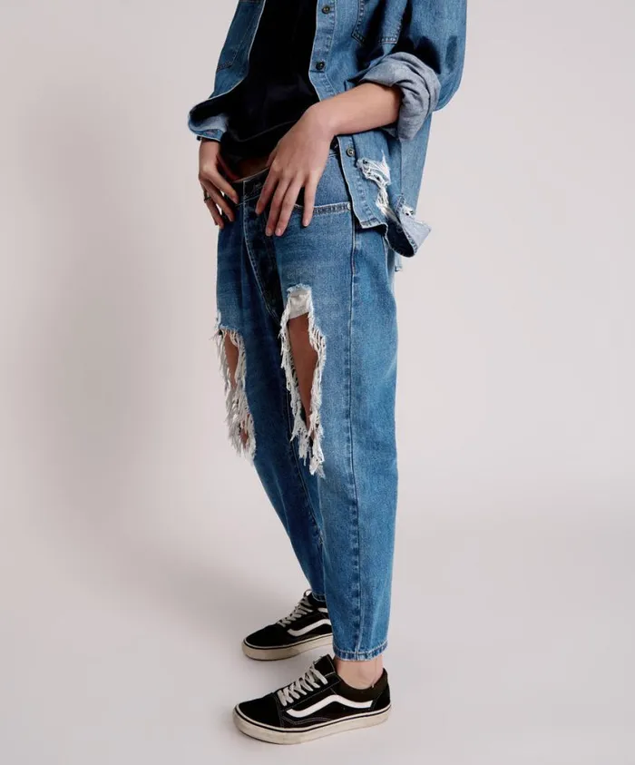 One Teaspoon Denim Jeans Women Bay Blue Kingpins Cropped Boyfriend Jeans