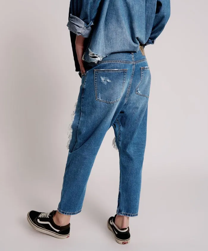 One Teaspoon Denim Jeans Women Bay Blue Kingpins Cropped Boyfriend Jeans