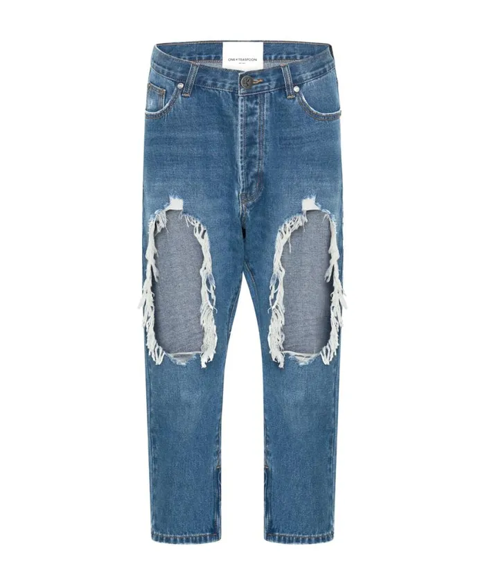 One Teaspoon Denim Jeans Women Bay Blue Kingpins Cropped Boyfriend Jeans