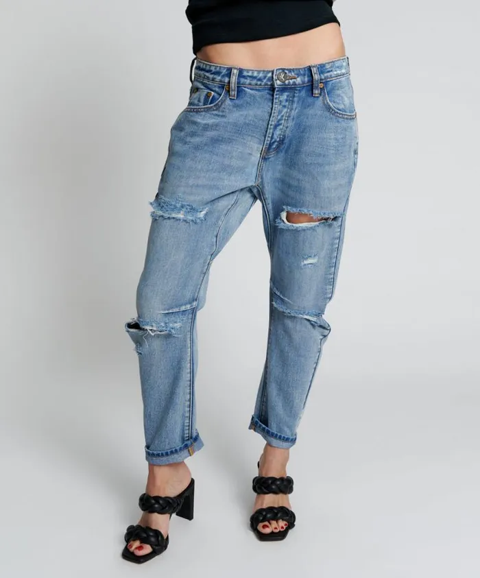 One Teaspoon Denim Jeans Women Berlin Blue Messed Up Saints Boyfriend Pants