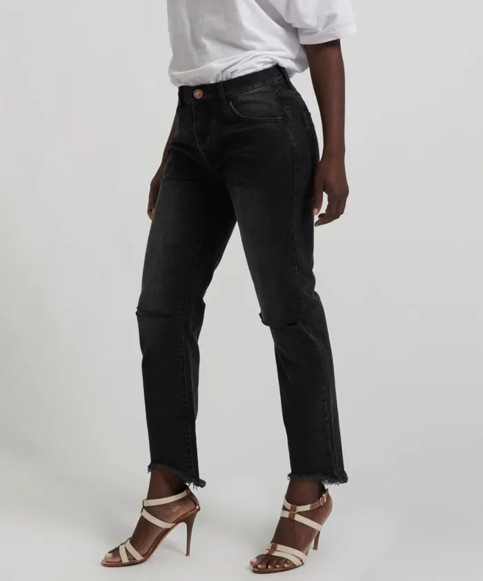 One Teaspoon Denim Jeans Women Black Anchor Truckers Straight Leg Jean OneTeaspoon