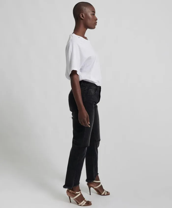 One Teaspoon Denim Jeans Women Black Anchor Truckers Straight Leg Jean OneTeaspoon