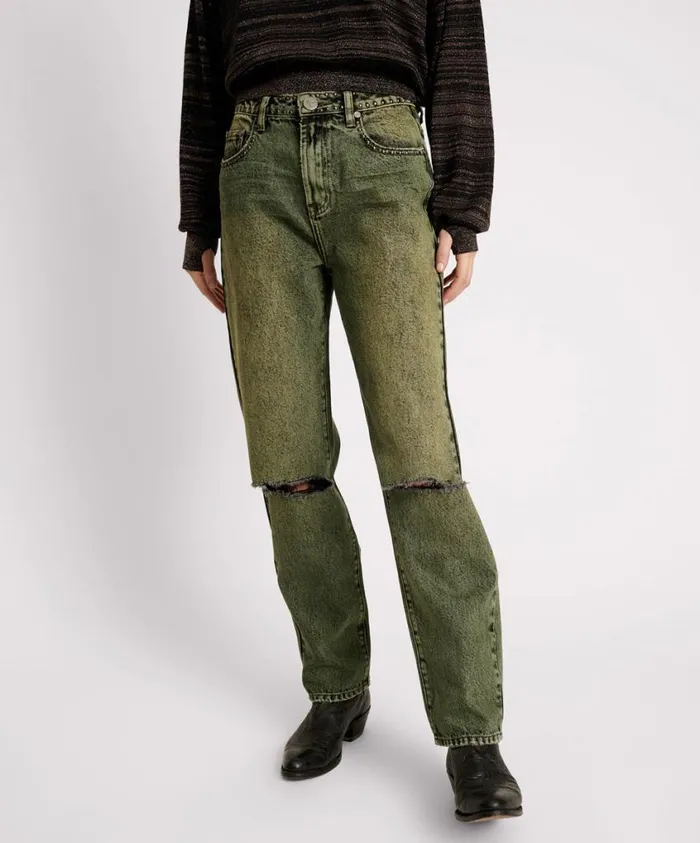 One Teaspoon Denim Jeans Women BLACK KHAKI AWESOME BAGGIES HIGH WAIST STRAIGHT LEG JEANS