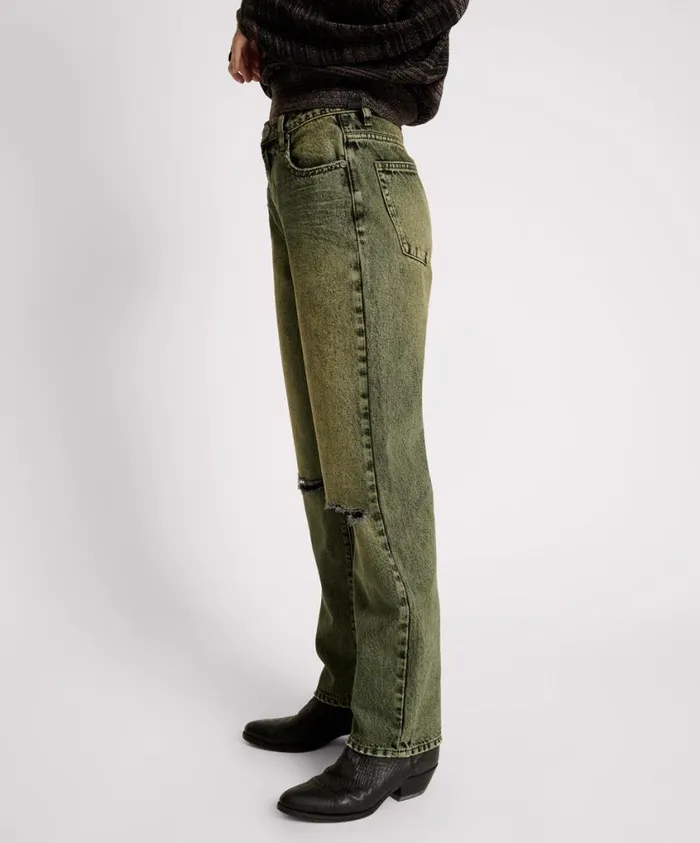 One Teaspoon Denim Jeans Women BLACK KHAKI AWESOME BAGGIES HIGH WAIST STRAIGHT LEG JEANS