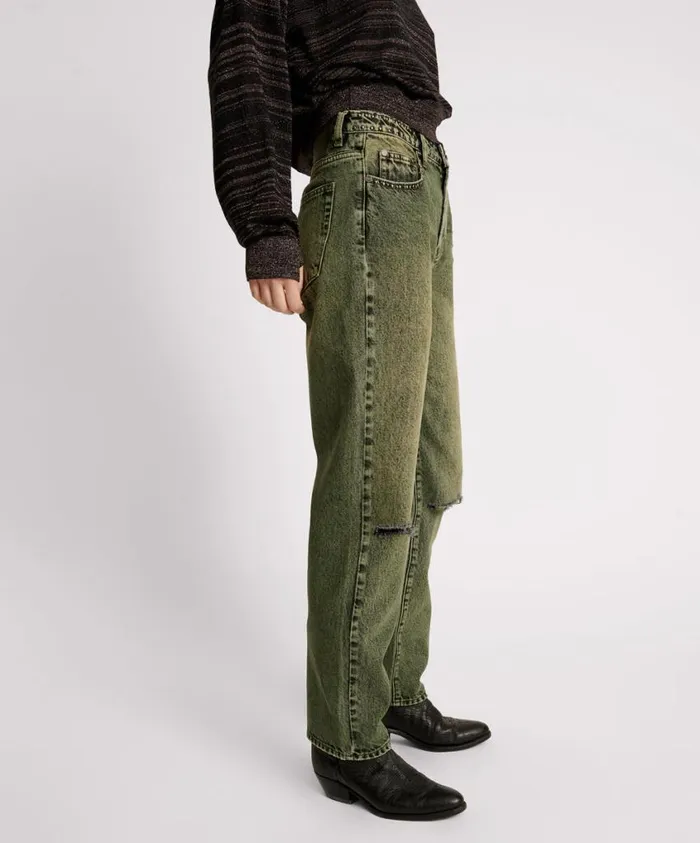 One Teaspoon Denim Jeans Women BLACK KHAKI AWESOME BAGGIES HIGH WAIST STRAIGHT LEG JEANS