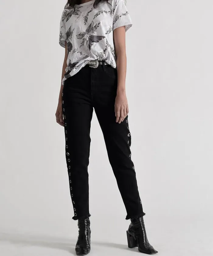 One Teaspoon Denim Jeans Women Black Oak Legend High Waist Mom Jean