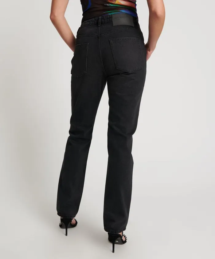 One Teaspoon Denim Jeans Women Black Oak Truckers Mid Waist Straight Leg Jean